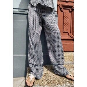 Zara Pants Straight Leg Satin Geomatic slantpockets Women XS Retro luxury travel